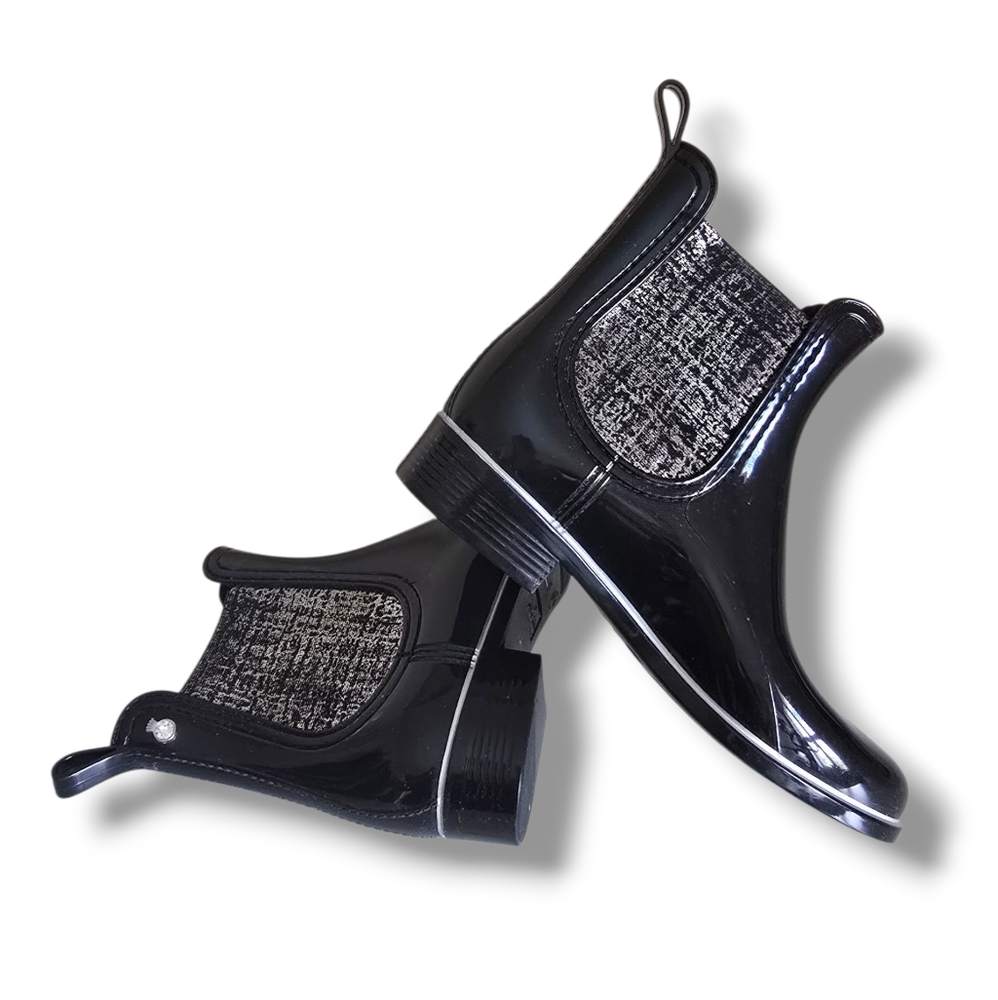 Like New 🩶🖤 Lemon Jelly Sardenha Wellington Black Rubber Glossy Glitter Boots - Picture 2 of 16